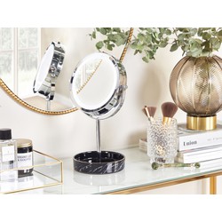 Beliani - Kosmetikspiegel mit LED-Beleuchtung silber/schwarz ø 26 cm doppelseitig Savoie - Silber