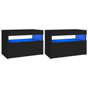 vidaxl Nachtkastje 2 st LED-verlichting 60x35x40 cm bewerkt hout zwart