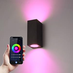 Hofronic Selma WiFi & Bluetooth dimbare LED wandlamp - Google Home en Amazon Alexa - Up & Down light - IP65 - Incl. 2x RGBWW GU10 spots - Zwart