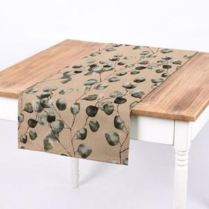 SCHÖNER LEBEN. Tischläufer » Tischläufer Leinenlook Eukalyptus Leaves Eukalyptusblätter natur grün 40x160cm«, handmade