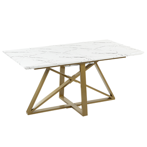 BELIANI Eettafel uitschuifbaar marmereffect wit/goud 160/200 x 90 cm MAXIMUS