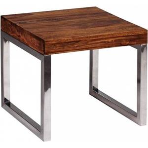 Wohnling Beistelltisch Beistelltisch GUNA Massiv-Holz Sheesham Wohnzimmer-Tisch Metallgestell Couchtisch Landhaus-Stil dunkelbraun natur