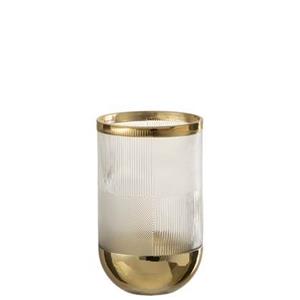 J-Line Vaas Cylinder Motief Glas Transparant|Goud Small - 21.5 cm hoog