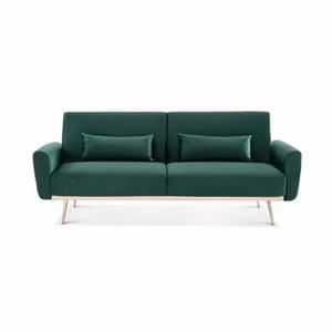 alice'shome Design Sofa ausziehbar aus Samt - Oskar - 2-3 sitzig skandinavischischer Stil mit dünnen Rosa Gold Beine - Grün