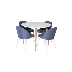 Hioshop Plazawhoak100 Eethoek Eetkamertafel Wit En 4 Velvet Eetkamerstal Blauw.