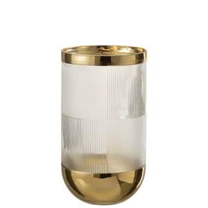 J-Line Vaas Cylinder Motief Glas Transparant|Goud Large - 26 cm hoog