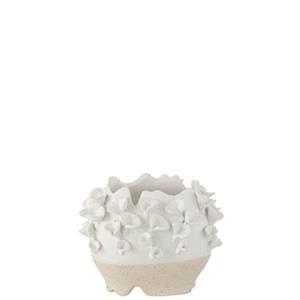 J-Line Bloempot Anemone Keramiek Wit|Beige