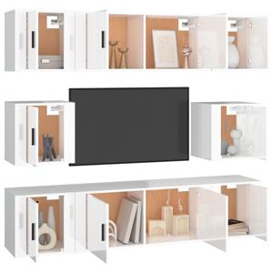 vidaXL TV-Schrank 7-tlg. TV-Schrank-Set Hochglanz-Weiß Holzwerkstoff (7-St)