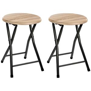 5Five 2x stuks bijzet krukje/stoel - Opvouwbaar - zwart/hout - 46 cm - Bijzettafels