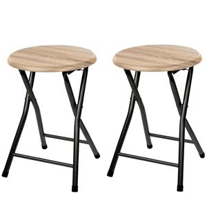5Five 4x stuks bijzet krukje/stoel - Opvouwbaar - zwart/hout - 46 cm - Bijzettafels