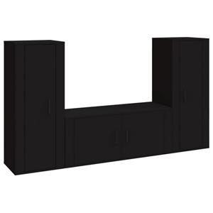 vidaXL TV-Schrank 3-tlg. TV-Schrank-Set Schwarz Holzwerkstoff (3-St)