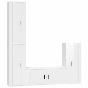 vidaXL TV-Schrank 4-tlg. TV-Schrank-Set Hochglanz-Weiß Holzwerkstoff (4-St)