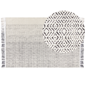 beliani Teppich Weiß und Grau aus Wolle und Baumwolle 160 x 230 cm handgewebtes, mit Fransen - Weiß