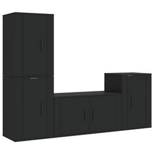 Vidaxl 4-tlg. Tv-schrank-set Schwarz Holzwerkstoff