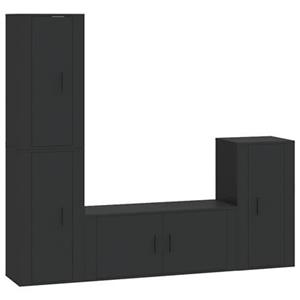 Vidaxl 4-tlg. Tv-schrank-set Schwarz Holzwerkstoff