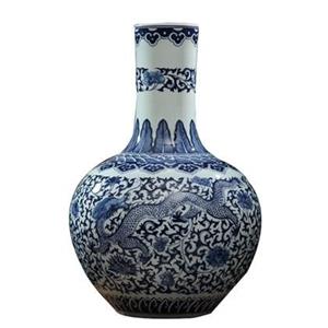 Fine Asianliving Grote Chinese Vaas Blauw Wit Dragon Handbeschilderd