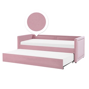 beliani Tagesbett Rosa Cord 90 x 200 cm Doppelbett Ausziehbar mit Lattenrost Nieten Jugendbett Modern Glamour Schlafzimmer Wohnzimmer - Rosa