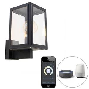 QAZQA LED Wandlamp buiten sutton - Zwart - Industrieel - L 17cm