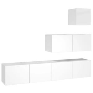 vidaXL TV-Schrank 4-tlg. TV-Schrank-Set Hochglanz-Weiß Holzwerkstoff (4-St)