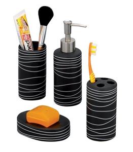 Zeller Badkamer/toilet accessoires set 4-delig - keramiek - swirl patroon zwart -