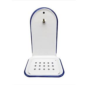 Linoows Seifenschale Emaille Seifenhalter, Seifenablage mit Haken, Weiß, Breite: 13 cm, mit Haken, 1, Seifenschale zum Hängen mit Haken in Weiß mit blauem Rand