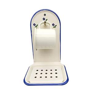 Linoows Seifenschale Emaille Seifenhalter, Seifenablage mit Tasse Creme, Breite: 13 cm, mit Tasse, 1, Seifenschale Cremeweiß mit Blümchen Dekor