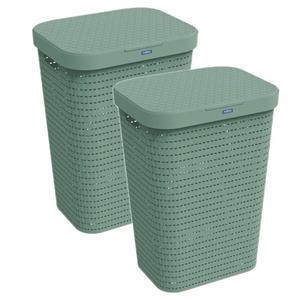 ROTHO Wäschekorb Country 2er-Set Wäschesammler 55l mit Deckel, Kunststoff (PP) BPA-frei (Wäschesammlerset, 2er-Set), Löcher an den Seiten ermöglicht Luftzirkulation innerhalb 