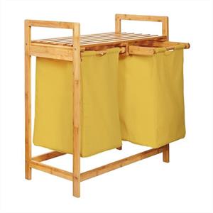 Lumaland Ausziehwäschekorb Bambus Wäschekorb - 2 Wäschesäcke - 73x64x33cm (Sitzbank + Wäschekorb), stabiler Wäschesammler mit Deckel
