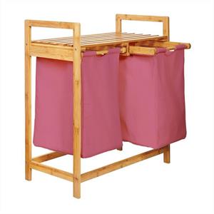 Lumaland Ausziehwäschekorb Bambus Wäschekorb - 2 Wäschesäcke - 73x64x33cm (Sitzbank + Wäschekorb), stabiler Wäschesammler mit Deckel