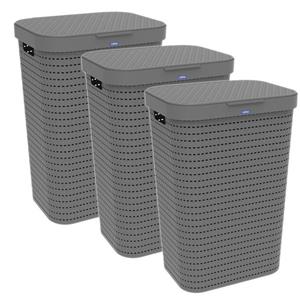 ROTHO Wäschekorb Country 3er-Set Wäschesammler 55l mit Deckel, Kunststoff (PP) BPA-frei (Wäschesammlerset, 2er-Set), Löcher an den Seiten ermöglicht Luftzirkulation innerhalb 