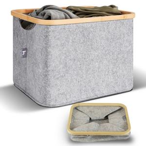 HENNEZ Wäschekorb, Aufbewahrungskorb 40l Körbe Grau kompatibel IKEA KALLAX Regal, Korb zur Holz Aufbewahrung Bambus
