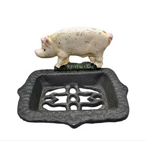 Linoows Seifenschale Seifenhalter Schwein, nostalgischer Seifenteller, Breite: 14 cm, bemalt, 1, Retro Seifenschale aus Gusseisen
