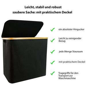Osoltus Wäschesortierer  Wäschesortierer Bambus mit Deckel black Wäschebox Wäschekorb
