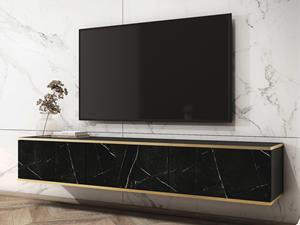 Mobistoxx Tv-meubel OROKI 3 klapdeuren zwart/zwart koningsmarmer
