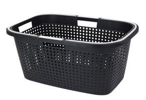 SPETEBO Wäschekorb Wäschekorb mit Griffen 45 Liter - schwarz, Tragekorb mit klappbaren Griffen - Einkaufskorb Wäschewanne Wäschesammler