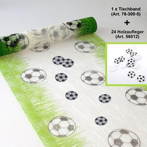 Deko AS Tischläufer Sizoflor Fußballtischläufer- Tischband-Weiß-Grün-Schwarz-30 cm Breite-