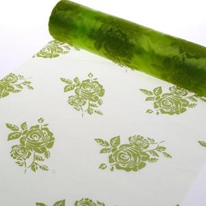 Deko AS Tischläufer Organza-Tischläufer mit Flock-Print Green Roses-28 cm-Rolle 15 Meter