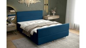 Stylefy Matthias Boxspringbett 140x200 cm Velours MANILA Dunkelblau