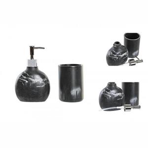 DKD Home Decor Seifenspender Badezimmer Set  Schwarz Aluminium Kunststoff Harz Marmor