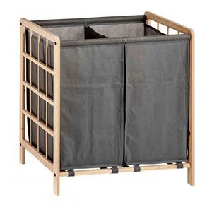 Kipit Wasmand Woodbox et opvang waszak - 2x 50 liter compartiment - 59 x 33 x 60 cm - Wasmanden