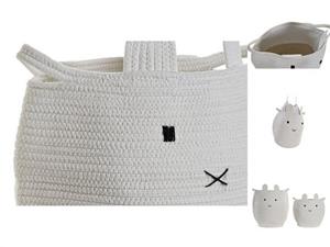 DKD Home Decor Wäschekorb Korbsatz  Weiß Tier Baumwolle Für Kinder 2 Stücke 35 x 3