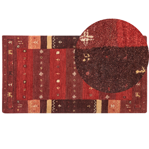 Beliani - Gabbeh Teppich Dunkelrot Wolle 80 x 150 cm Rechteckig Hochflor mit Muster Weich Rustikal Modern für Wohnzimmer Schlafzimmer Flur - Orange