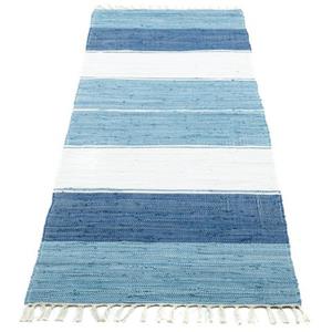 Theko Läufer Stripe Cotton, rechteckig, 5 mm Höhe, Handweb Flachgewebe, reine Baumwolle, handgewebt, mit Fransen