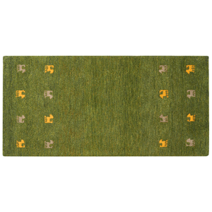 Beliani - Gabbeh Teppich Grün aus Wolle 80 x 150 cm Rechteckig Hochflor mit Tier Muster Western Motiv Weich für Wohnzimmer Kinderzimmer Schlafzimmer