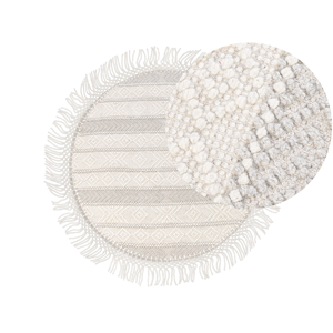 beliani Teppich Wolle beige ⌀ 140 cm rund mit Muster und Fransen Boho Stil Baltalar - Beige