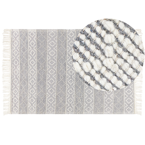 beliani Teppich grau / weiß aus Wolle 160 x 230 cm Kurzflor mit Fransen modern Tonya - Grau