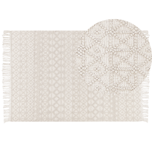 beliani Teppich aus Wolle helles Beige 160 x 230 cm rechteckig mit Fransen Boho Alucra - Beige