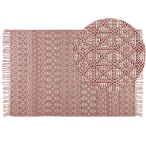 beliani Teppich Rosa aus Wolle 160 x 230 cm Rechteckig mit Fransen im Boho Stil Geometrisches Muster Dekoration für Wohnzimmer Schlafzimmer Flur - Rosa