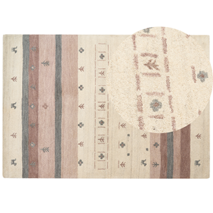 beliani Gabbeh Teppich Beige aus Wolle 160 x 230 cm Rechteckig Hochflor mit Geometrischem Muster Weich Modern für Wohnzimmer Schlafzimmer Flur - Beige