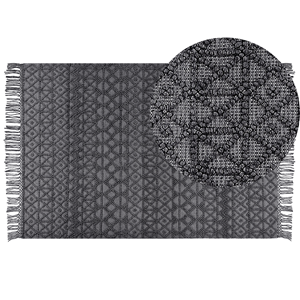 beliani Teppich aus Wolle schwarz 200 x 300 cm rechteckig mit Fransen Boho Alucra - Schwarz